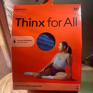 NEW THINX FOR ALL LACE TRIM BRIEF 1 PAIR 12 HOUR LEAK PROOF PERIOD UNDERWEAR